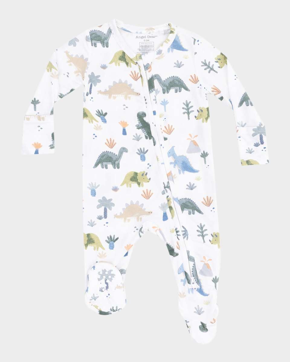 Boy's Soft Dinos Printed Footie, Size Newbor